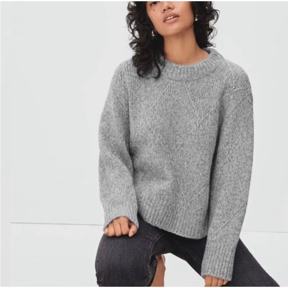 Everlane Diamond Stitch Cloud Sweater Small Wool Alpaca Gray Fisherman Core